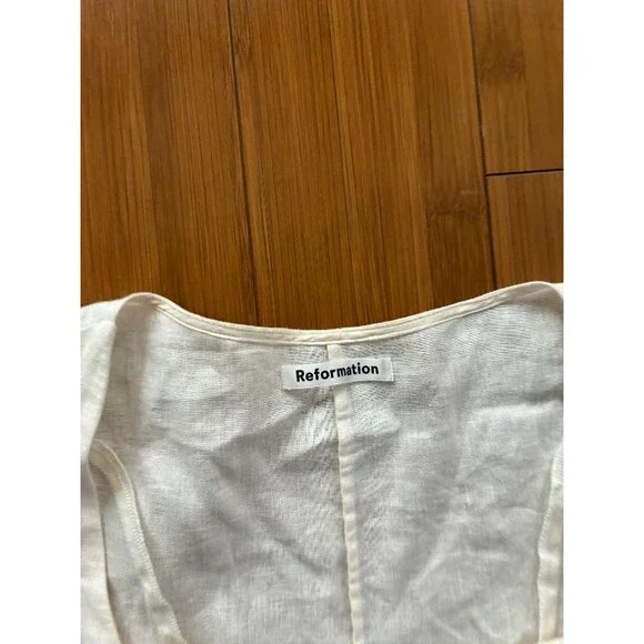 Reformation White Cutout Linen Button Front Mini Dress - 4 Small - Picture 3 of 4